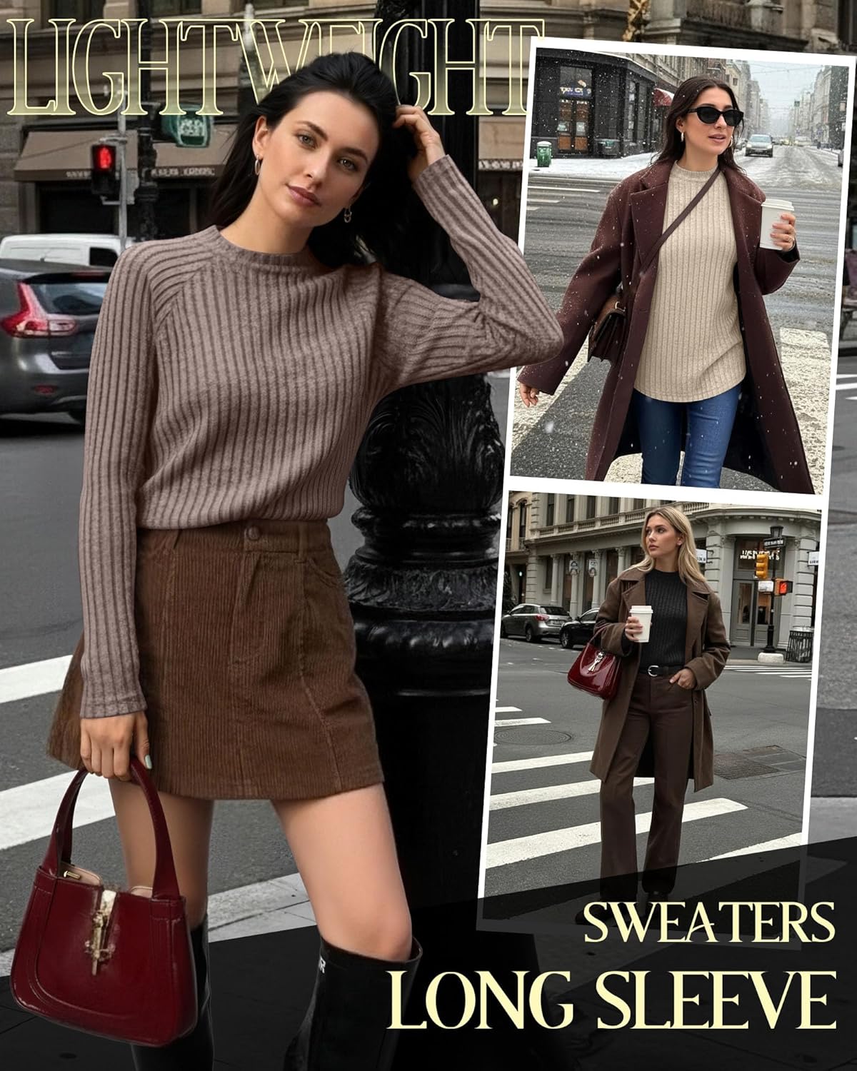 3 Pack Women's Tunic Tops, Mock Turtleneck Raglan Long Sleeve Lightweight Sweaters Loose Curved Hem Ribbed Shirts - Image 3