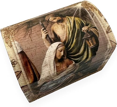 Miniatura 2 de Cofre de madera de San José, mini caja de regalo religioso, rosario, recuerdo, baratija, San José Baul