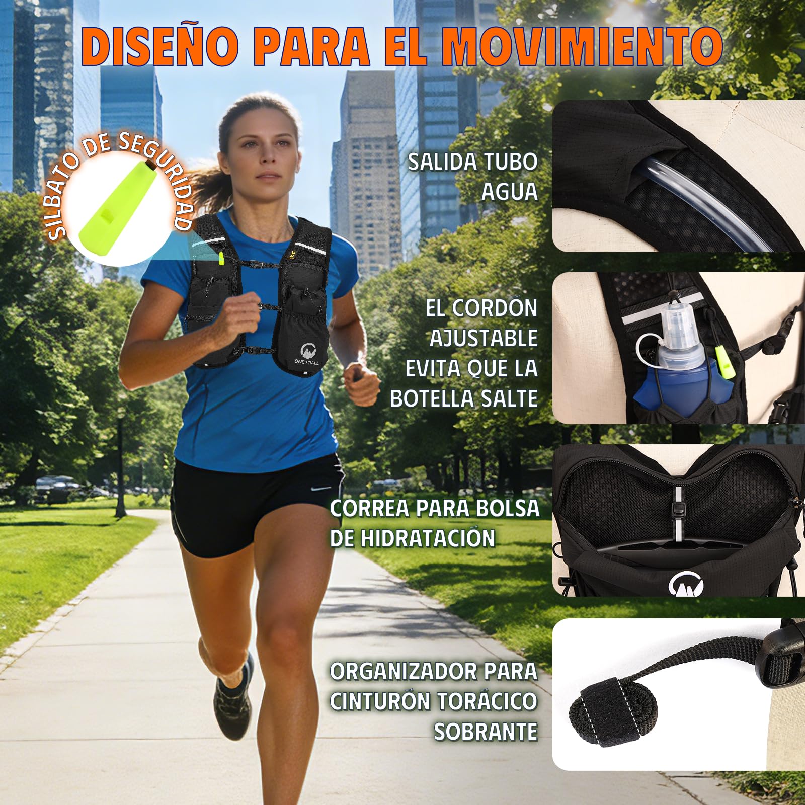 Chaleco Running Hombre Mujer, Running Vest, Ligero Chaleco para Correr, Mochila Hidratacion Trail Bolsilloso con Bolsa Agua 2L o Botella 500ml, Silbato y Reflectante para Ciclismo Senderismo