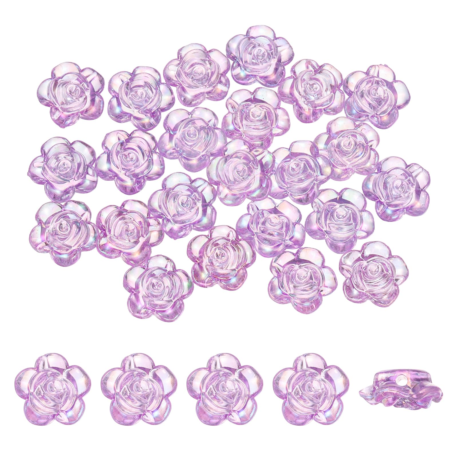 sourcing map 100Pcs Rose Flower Buttons, Flower Button ABS Flat Back Sewing Buttons for Bracelet Clothes Hair Clip Phone Charm Wedding Decor DIY Crafts(12mm, Light Purple AB) — image 1