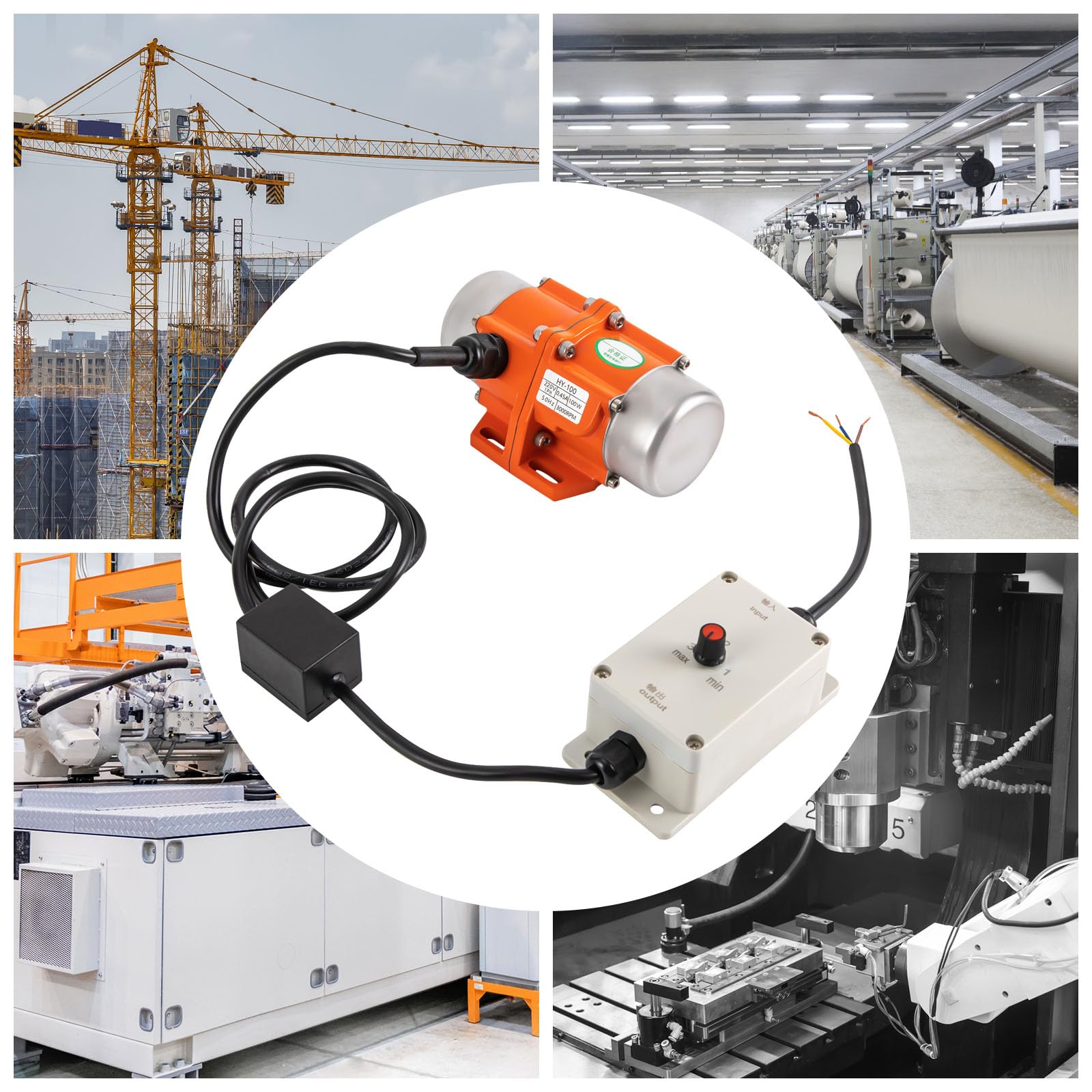 Motore a vibrazione da 100 W con regolatore di velocità, 3000 giri/min, piccolo vibratore motore asincrono, per macchine in tessuto, lavorazione degli alimenti, costruzione di attrezzature