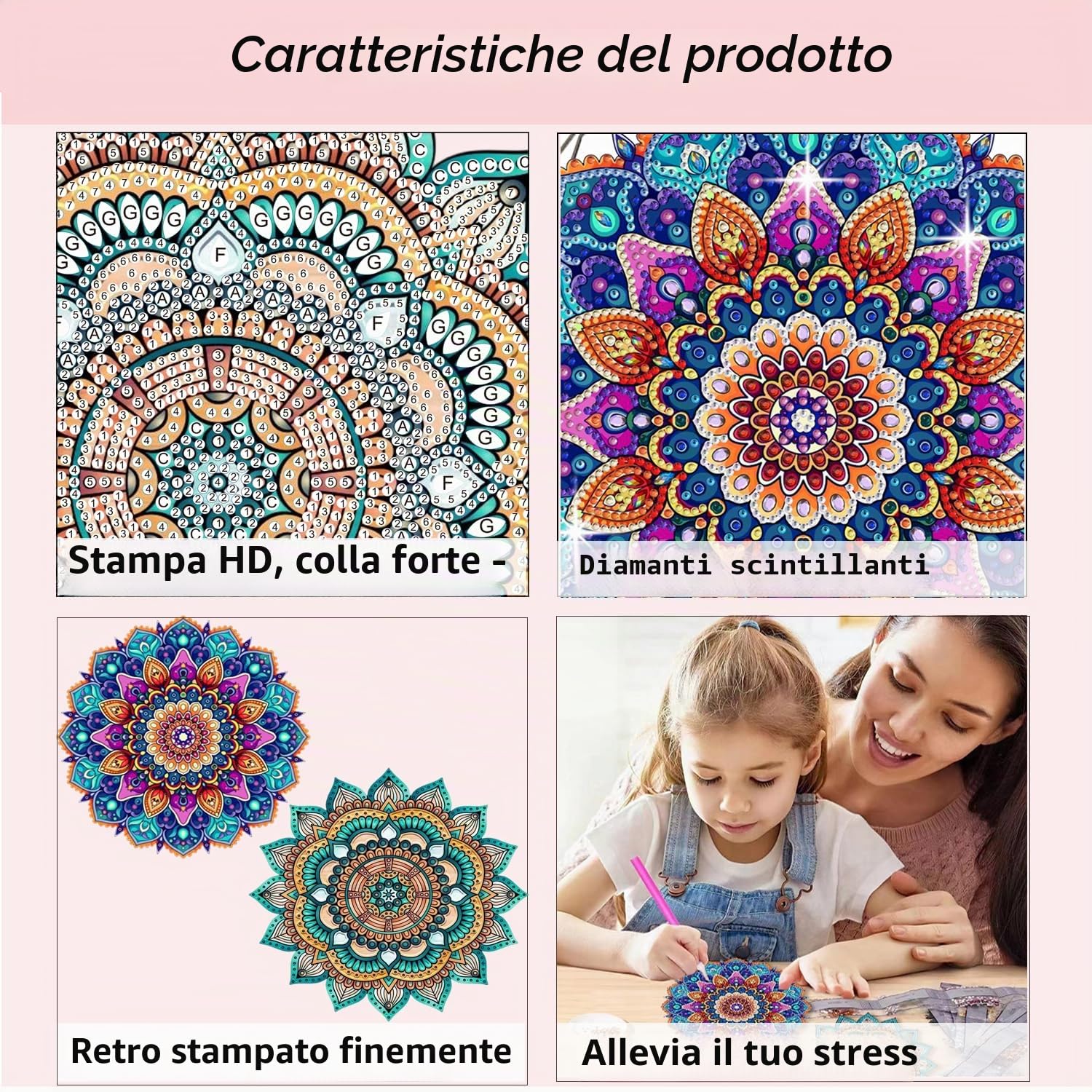 Fokenzary - Set completo per diamond painting 5D per adulti con decorazione a catena, mandala fai da te, speciale decorazione con gemme di cristallo (24 * 24 cm*2 pezzi)