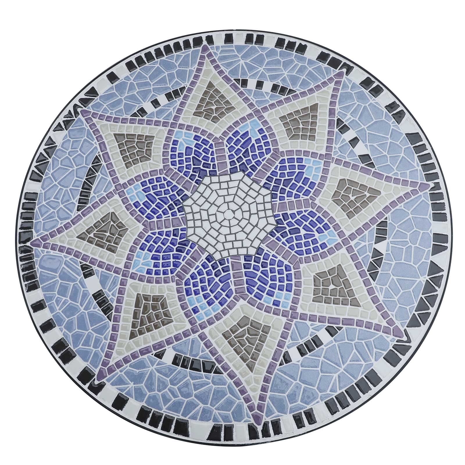 Outsunny Gartentisch Mosaiktisch Balkontisch Beistelltisch Seviertisch rund Stahl + Keramik Blau + Weiß Ø60 x H71 cm