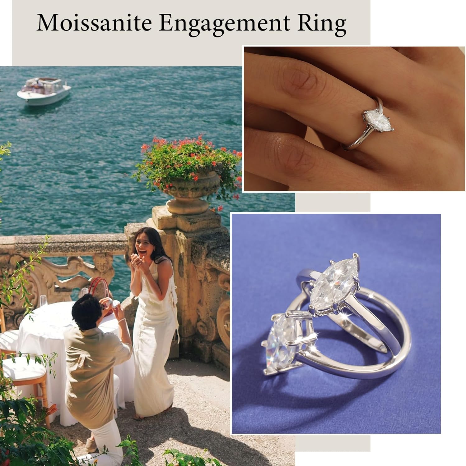 Engagement Rings for Women – 1CT Marquise Cut Moissanite Wedding Ring in 925 Silver Plated With 14k Gold Promise Anniversary Ring Gift