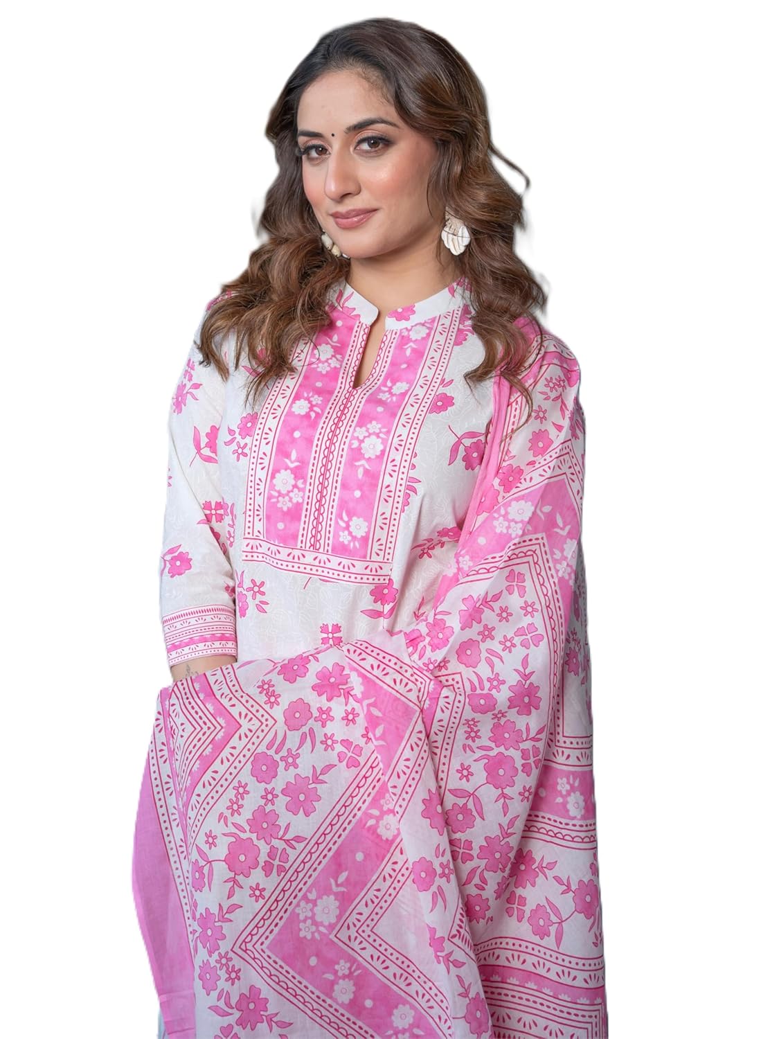 Arayna Women’s 100% Cotton Jaipuri Printed Straight Kurta Set with Pant & Dupatta Ethnic Suit Arayna Women’s 100% Cotton Jaipuri Printed Straight Kurta Set with Pant & Dupatta Ethnic Suit