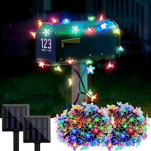 GIGALUMI Paquete de 2 cadenas de luces solares de flores luces solares de hadas de 23 pies 50 luces LED de flores de cerezo para exteriores hogar