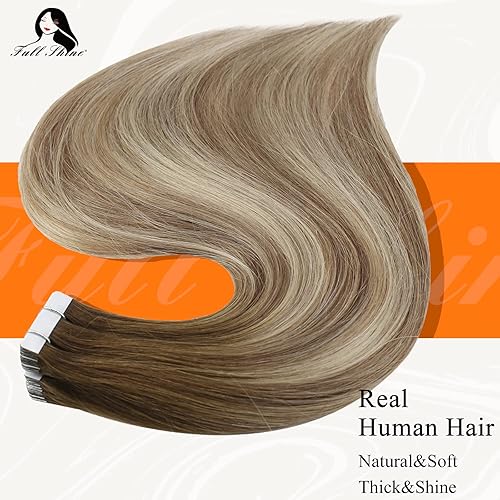 Miniatura 2 de Fshine Extensiones de cabello humano con cinta color rubio degradado, 20 unidades, extensiones de cabello humano de poliuretano con pegamento en