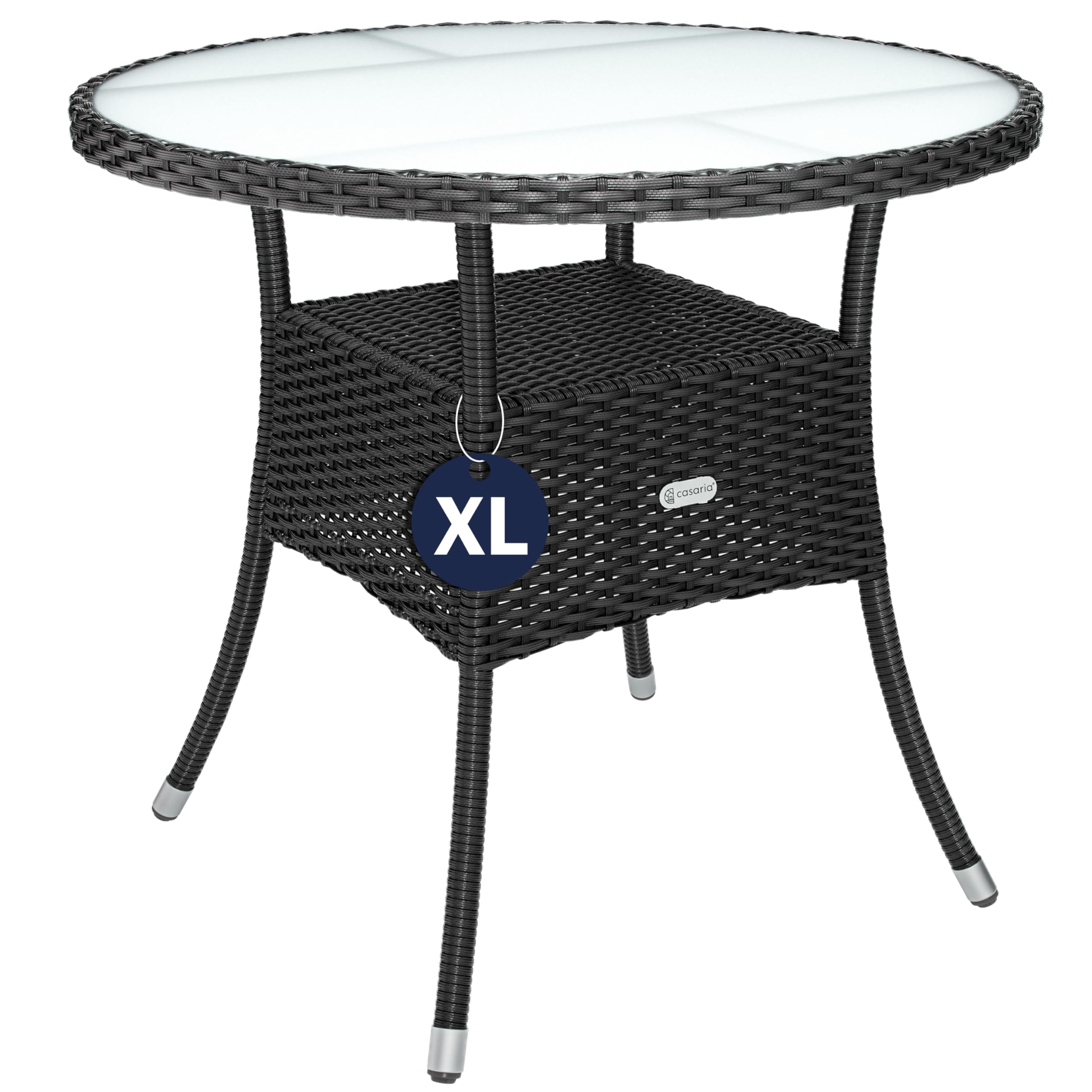 Casaria® Polyrattan Gartentisch 80cm Rund 5mm Sicherheitsglas Höhenverstellbar 80kg Belastbarkeit Wetterfest Terrasse Balkon Beistelltisch Tisch Schwarz