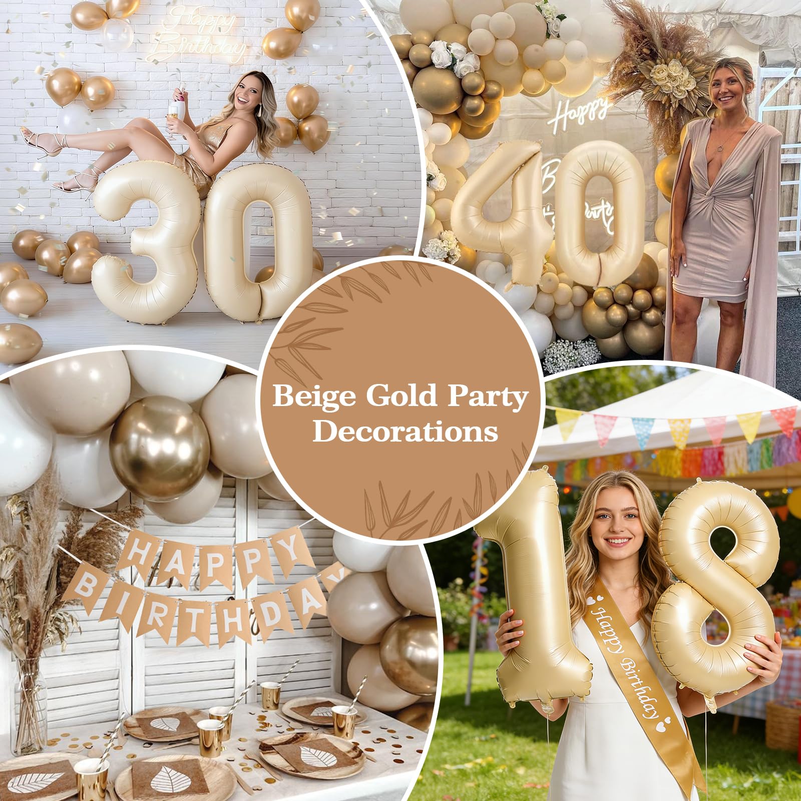 Globos 30 Cumpleaños Mujer, 30 Años Decoracion Cumpleaños, Decoracion 30 Cumpleaños Globes Beige con Pancarta Feliz Manteles para 30 Años Decoración de Fiesta de Cumpleaños Mujer — view 4