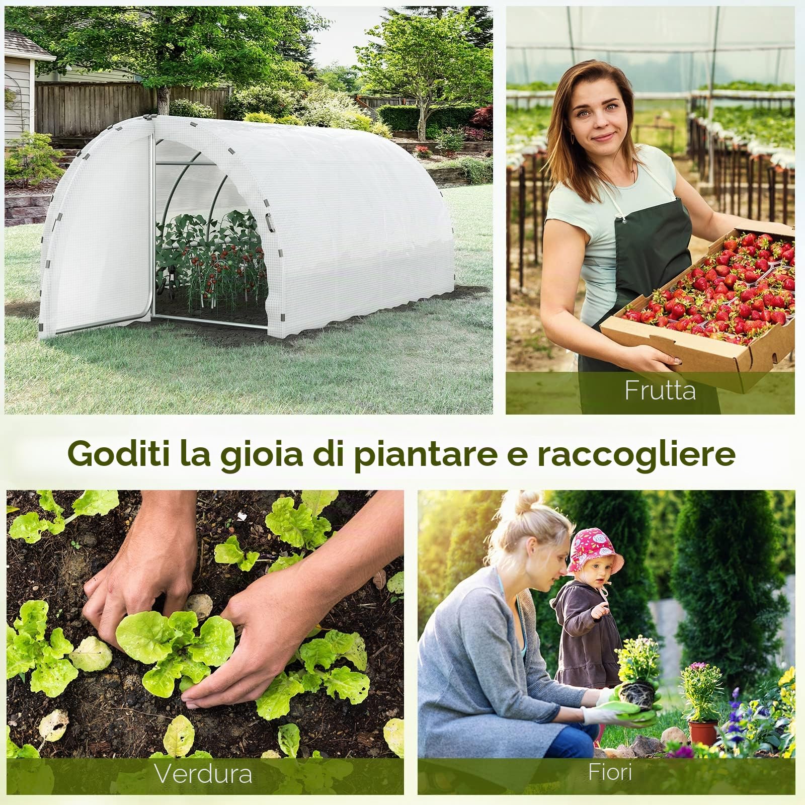 Outsunny Tunnel Giardino Serra Superficie 12 m² 4L x 3l x 2H m Telaio tubolare rinforzato 25 mm Doppia porta con maniglie Bianco