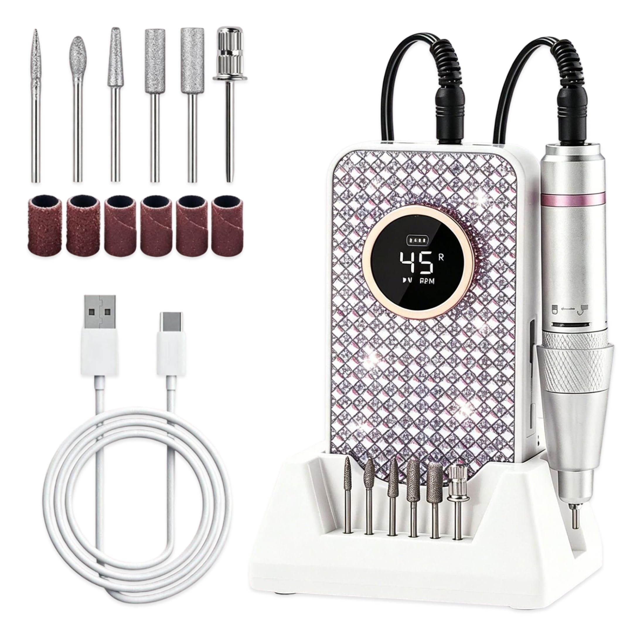 Kit de taladro de uñas, amoladora de uñas eléctrica de 45000 Rpm para eliminación rápida de gel
