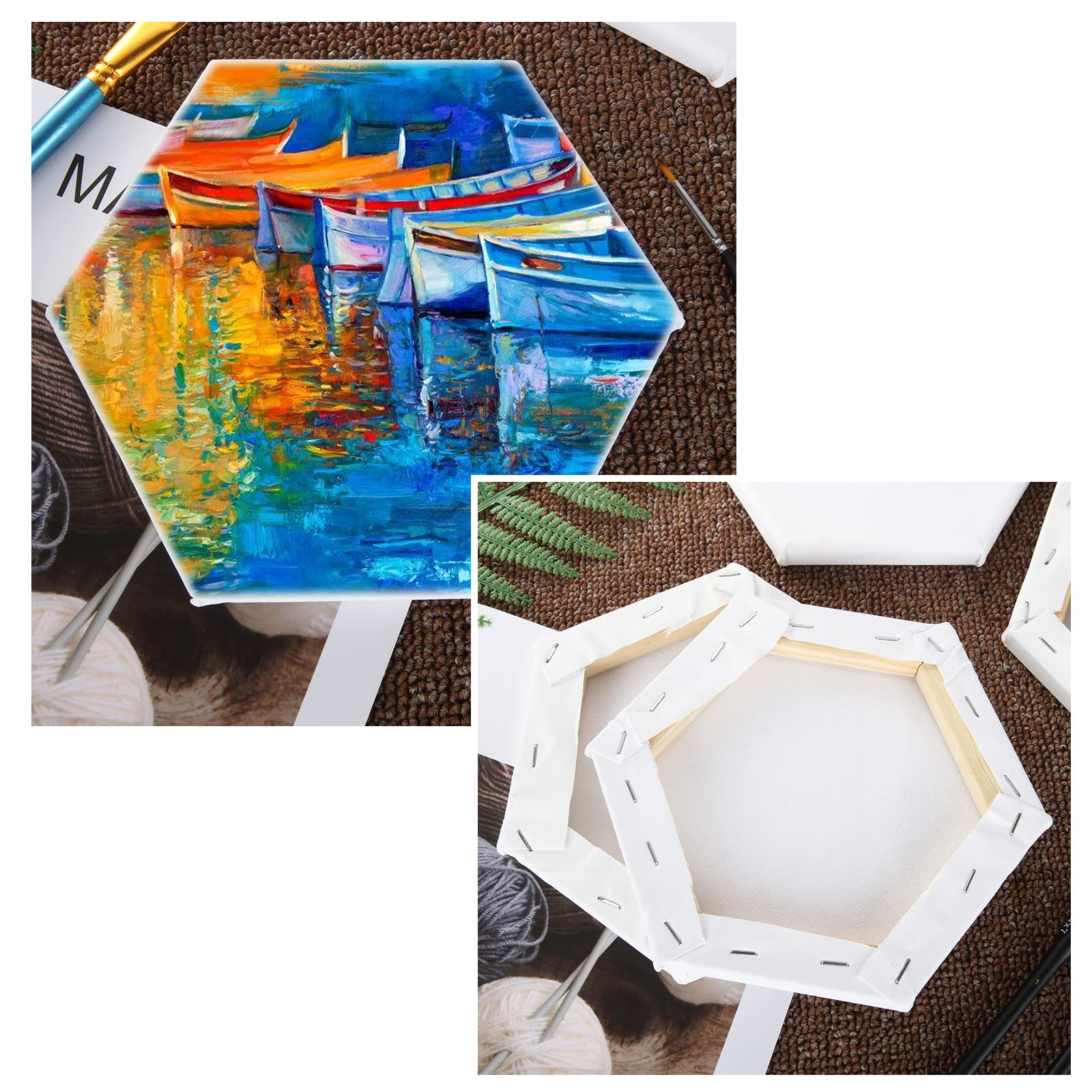 12xgespannte Leinwand, sechseckig, 10.2 cm, weiß, blanko, gespannte Leinwand, Leinwand, 100 % Baumwolle, grundiert, Künstler-Leinwandrahmen, Kunstbedarf für Acrylgießen und Ölgemälde