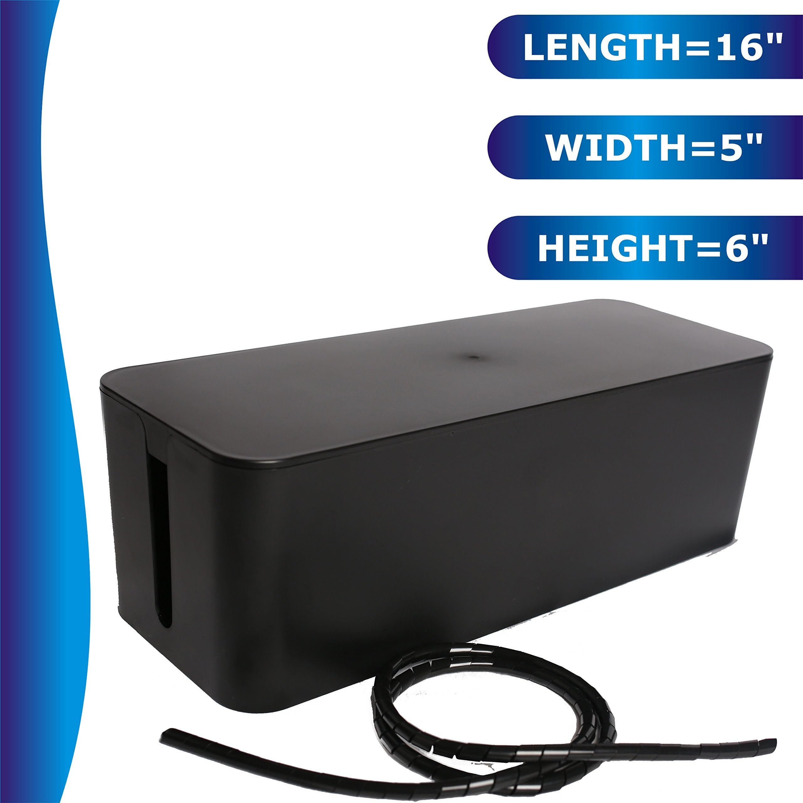 Cable Management Box for Storing All Outlets Including Cords, Adapters and Splitters - Electrical Cord Management Box Perfect for Desk, TV, Computer & USB Hub, Includes a Cable Management Sleeve