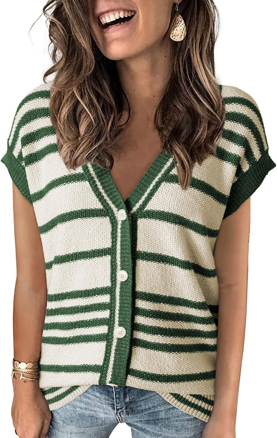 HYFVE Woven Striped V-Neck Button Down Vest