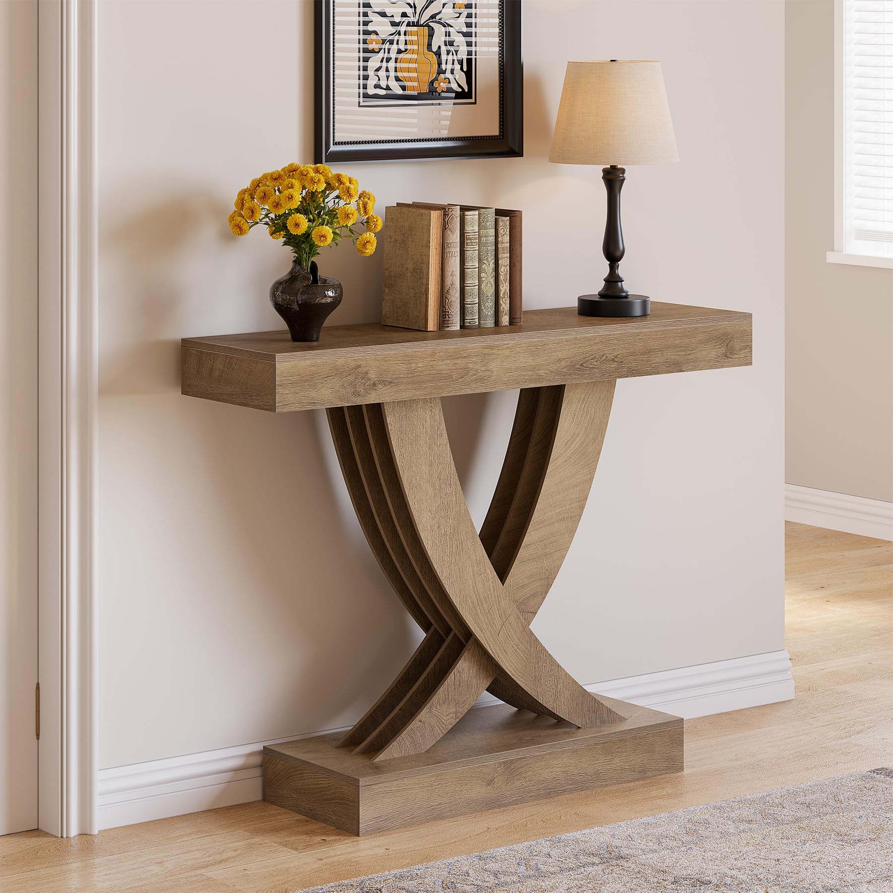 Tribesigns Tavolo da consolle sottile, 110 x 30 x 85 cm, Table d’appoint étroite avec base en forme de X, Style industriel et campagne, Table de salon pour entrée et couloir