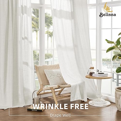 Miniatura 5 de Cortinas de lino con pestaña trasera de 96 pulgadas de largo para sala de estar, cortinas semitransparentes para privacidad para dormitorio,