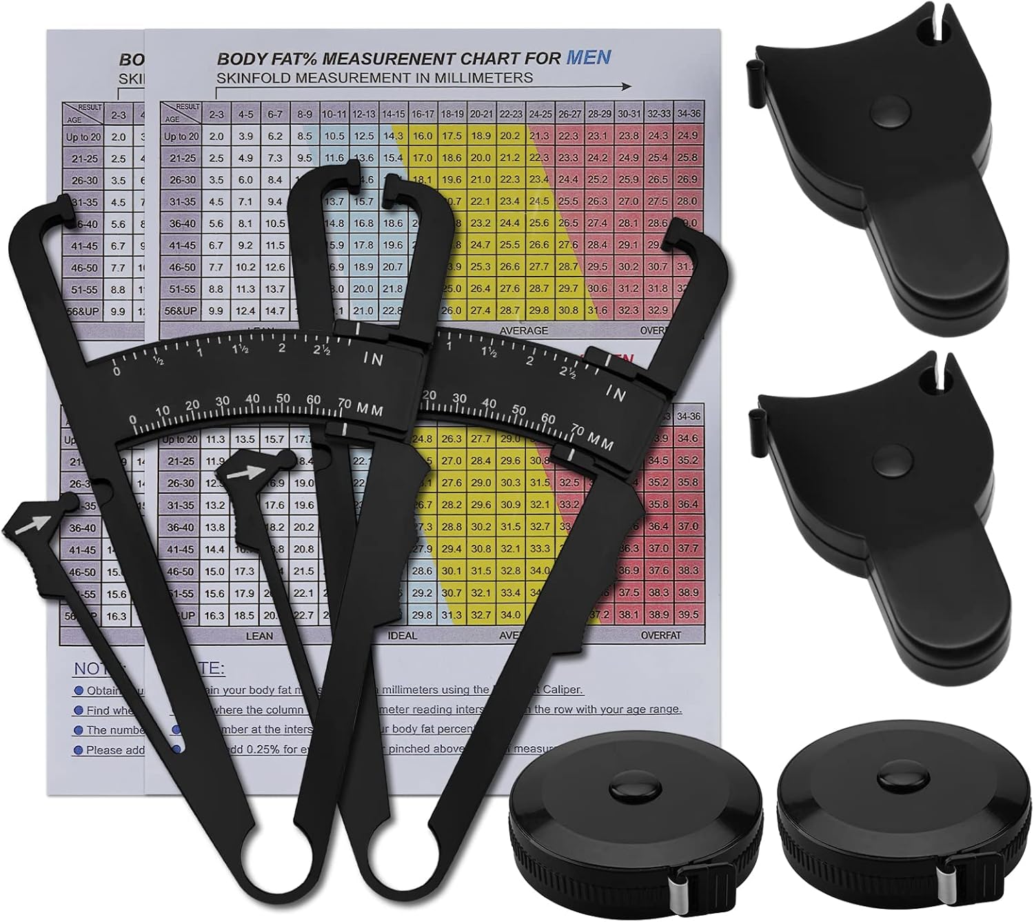 Measuring Tape for Body 6 Pcs Skinfold Calipers Body Fat