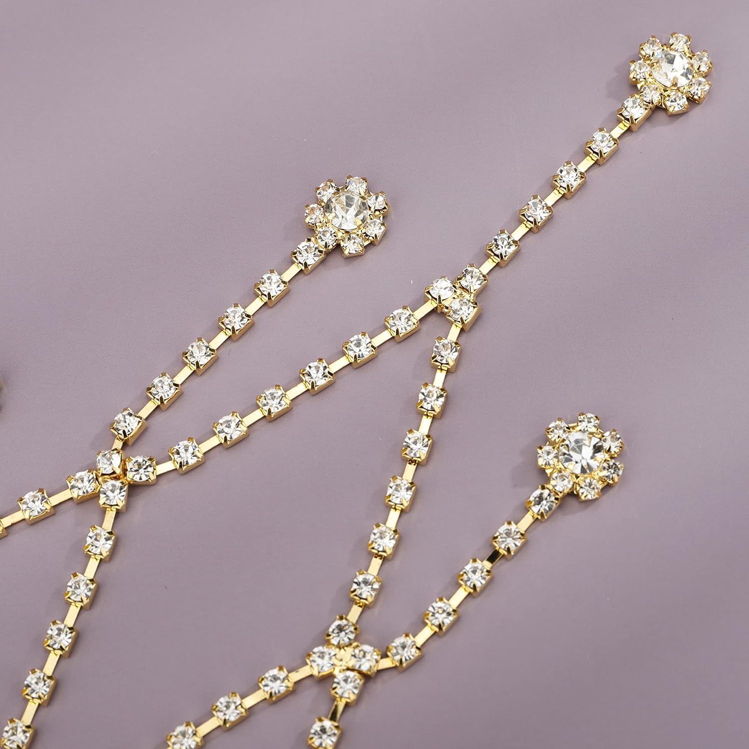 YERTTER Wedding 1 pcs Gold Rhinestone Shoulder Chain Mesh Layered Crystal Tassel Body Chain Flapper Shoulder Body Accessories Jewelry for Women Brides (Gold 2) - Image 6