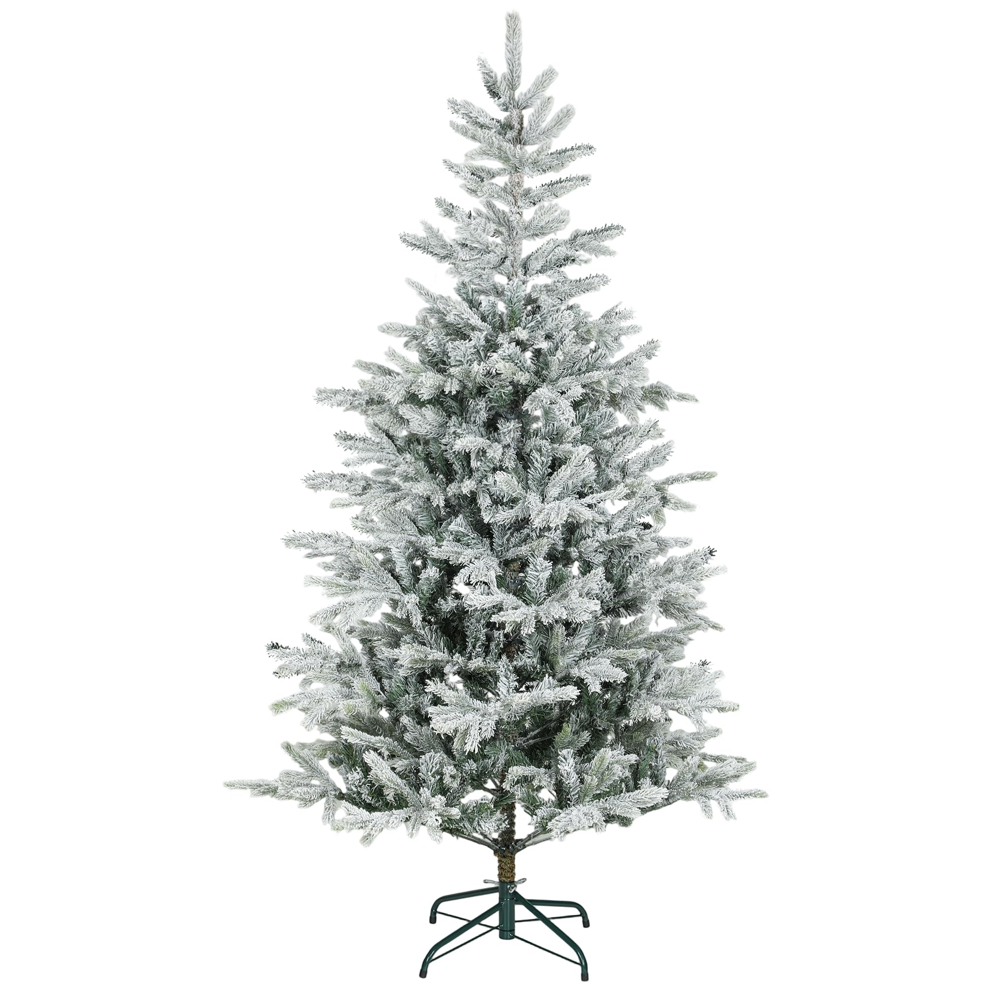 HOMCOM Árbol de Navidad Artificial Ø110x180 cm, Árbol de Navidad Nevado, Abeto Artificial con 1207 Ramas Articuladas, Base Plegable, Fácil de Montar, Decoración para Hogar, Oficina, Fiestas