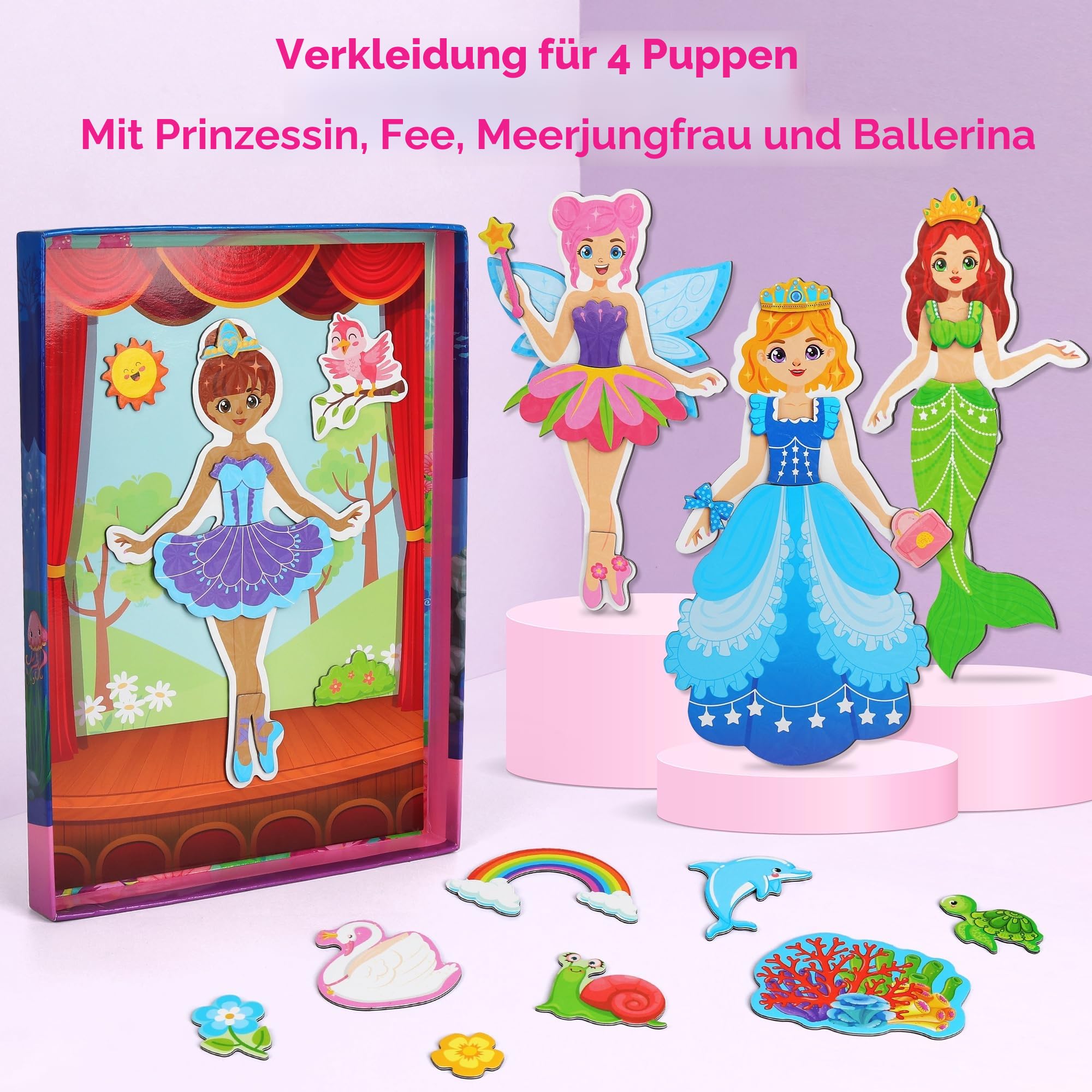 Mocoosy Magnetische Anziehpuppen Basteln Spielzeug für Mädchen 4-8, Prinzessin Fee Meerjungfrau Anziehspielzeug passendes Spiel Reisespielzeug für Kinder Geschenke für Mädchen Alter 3 4 5 6 7 Jahren