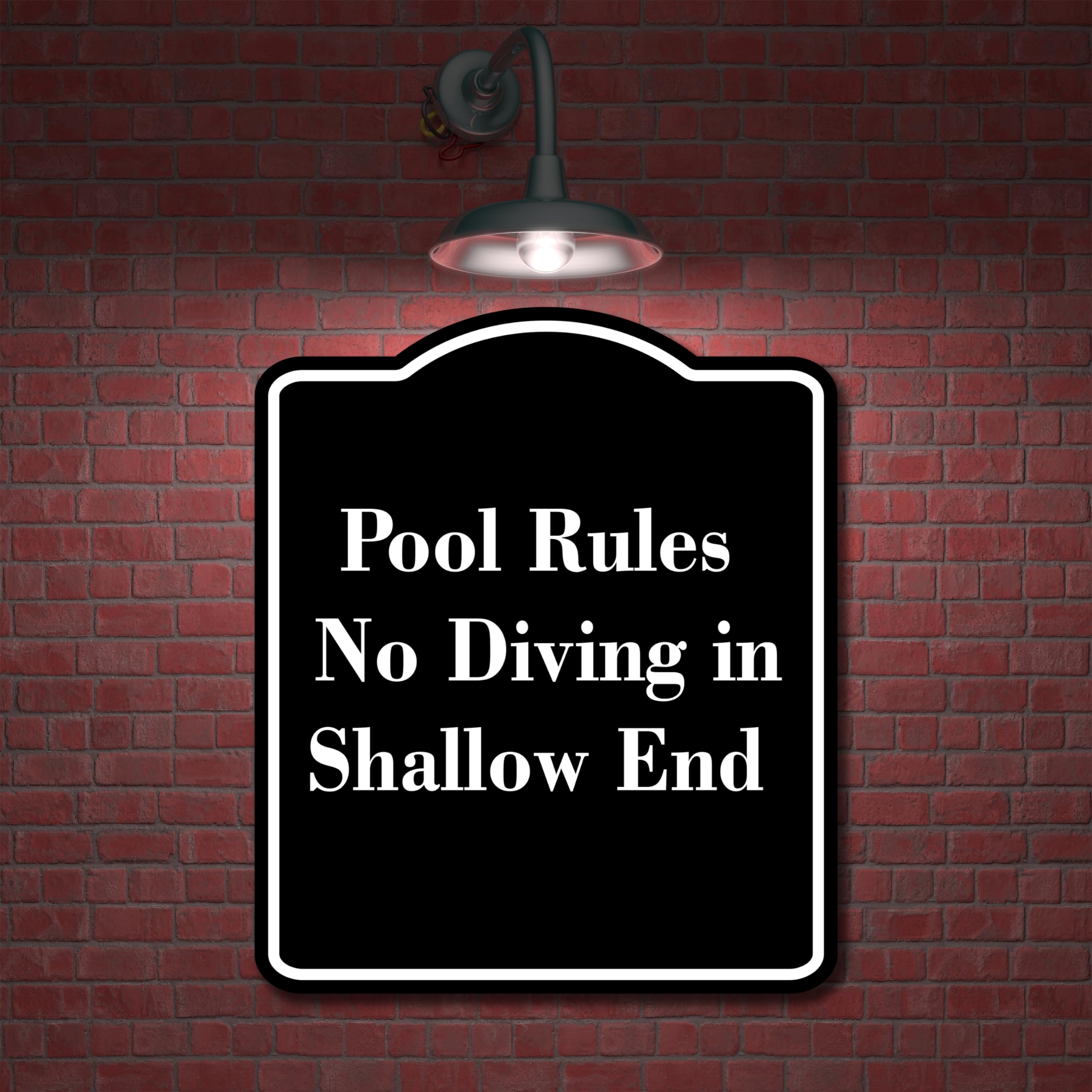 Pool Rules No Diving in Shallow End BLACK Aluminum Composite Sign 20''x24''