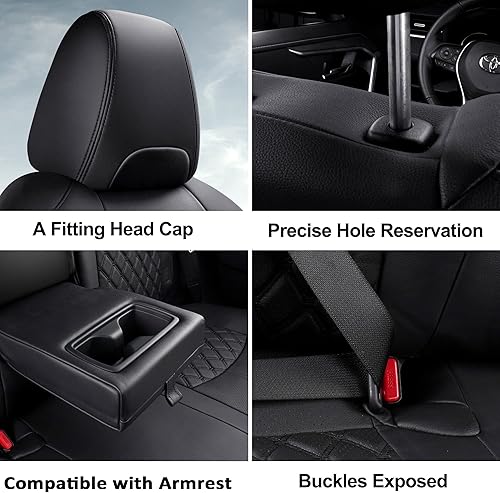 Miniatura 6 de GIANT PANDA Juego completo de fundas de asiento de automóvil de piel sintética para Toyota RAV4 LEHybrid LimitedXLEXLE Premium 2019-2025 (negro)