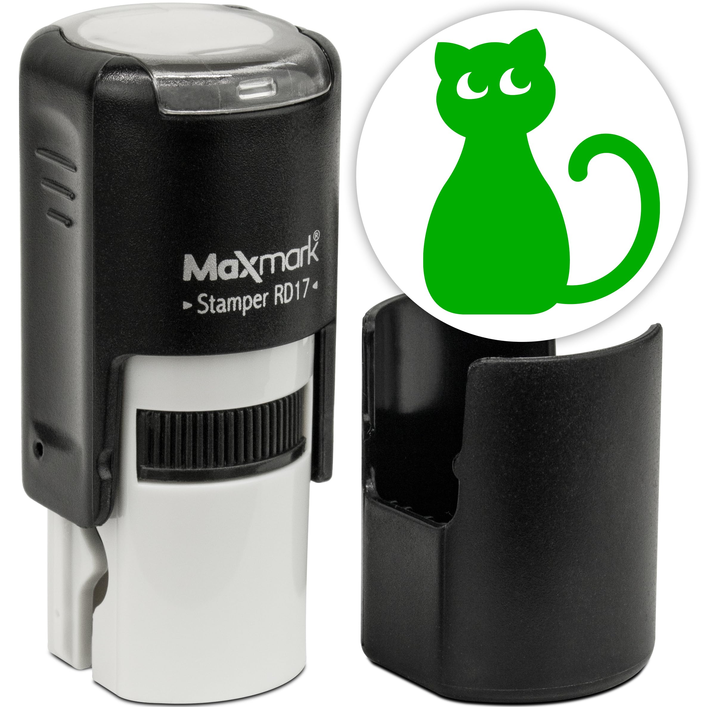MaxMark Round Self Inking Halloween Stamp - Cat - Green Ink