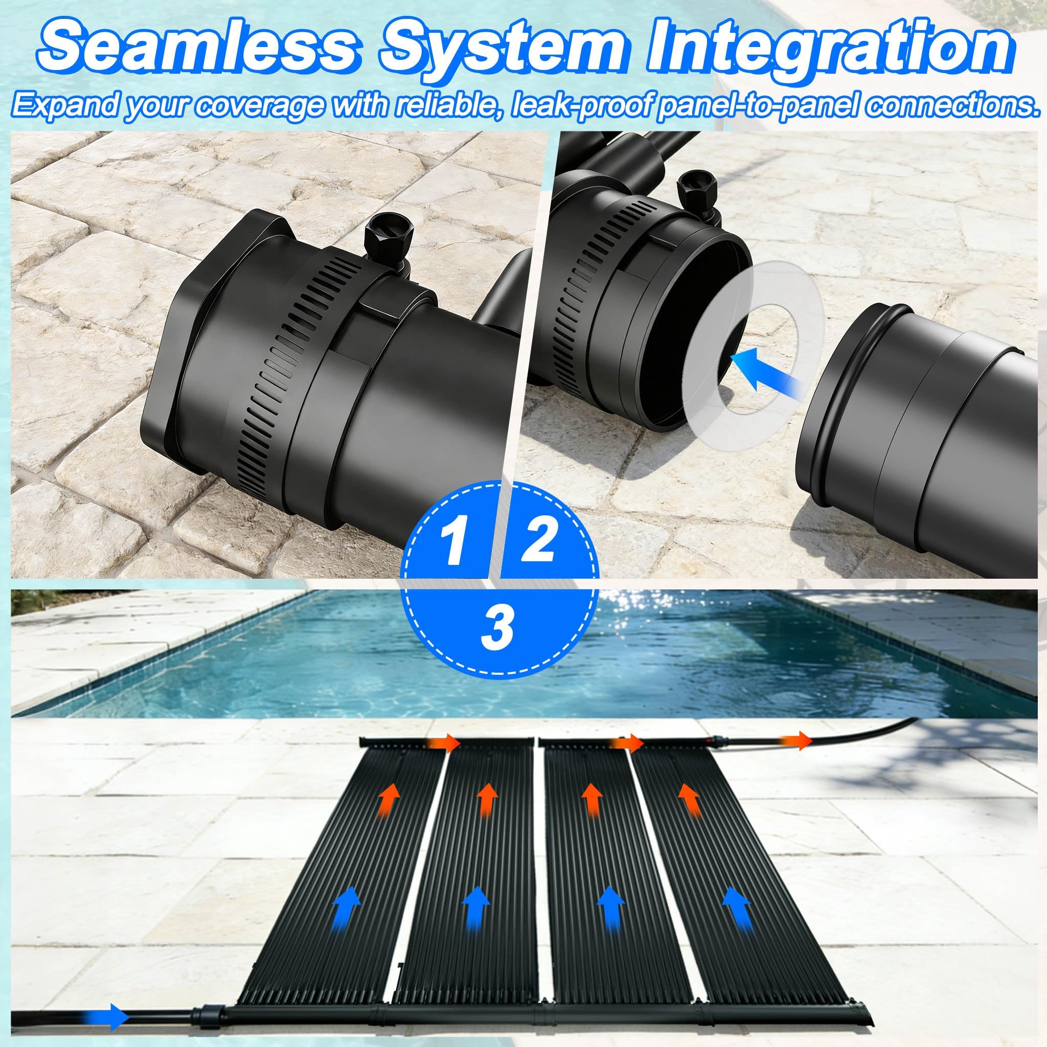 300 x 70 cm, colector solar de calefacción, calefacción solar negra, panel solar ampliable, calefacción solar para estanque, 2,1 m², alfombrilla solar para piscinas, piscina y agua caliente