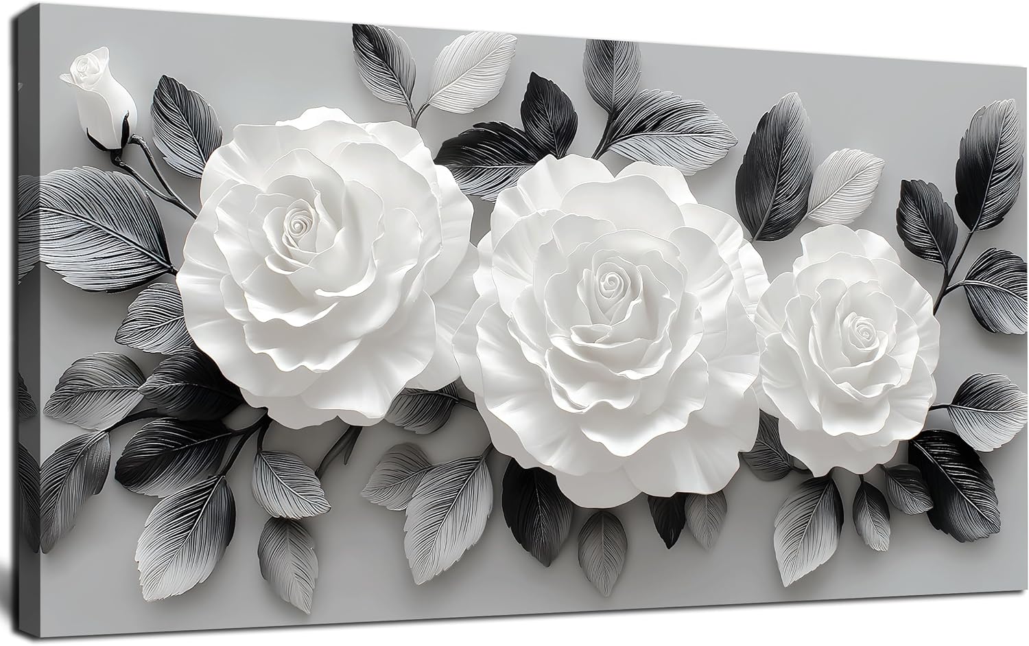 MMMSANSAT White Floral Wall Art for Living Room Black and Grey Leaves Modern Canvas Prints Large Artwork for Bedroom Office Aesthetic Decor 20x40