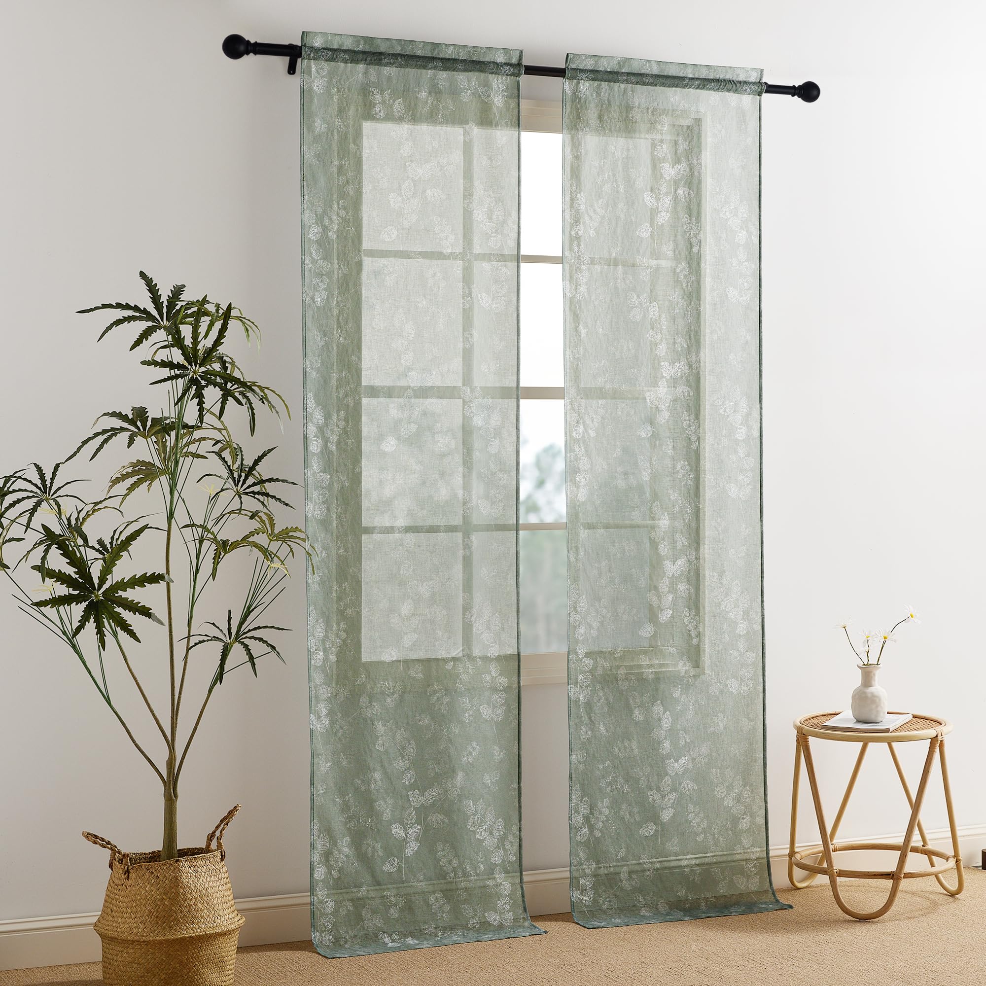 PONY DANCE Tende a Vetro per Porta Finestra 2 Pezzi 60x240 CM Tendine per Soggiorno Eleganti Decorazioni Trasparenti per Cucina Tenda Stampate con Tasca, Verde