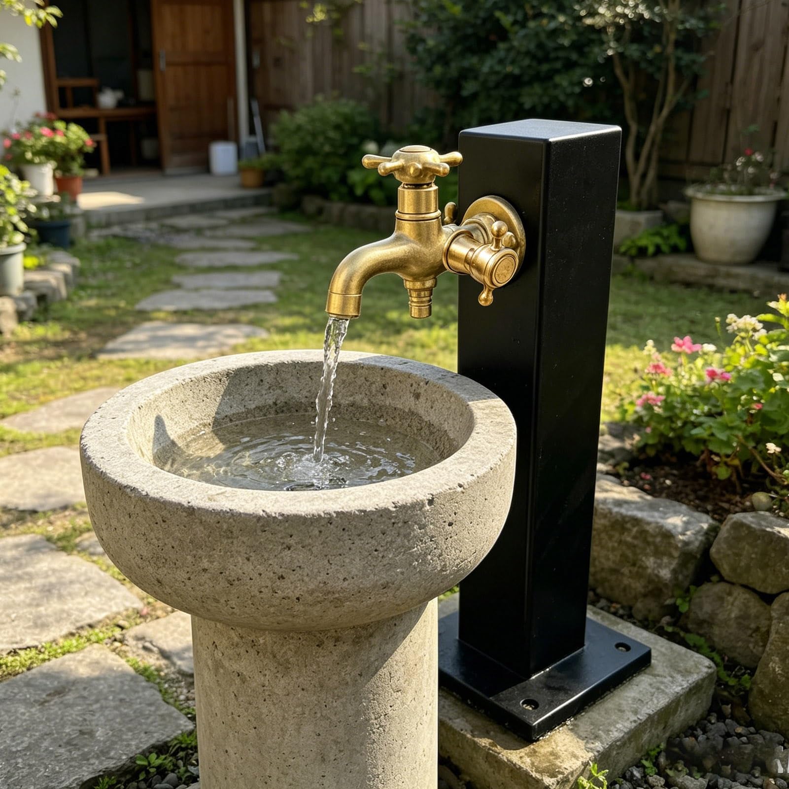 Gaommini Square A Vertical Square Garden Water Column, Outdoor Faucet Water Tap Double Outlet Spigot, Decorative Water Fountain Yard Hydrant Hose Stand(,Height: 95Cm/37.4In)
