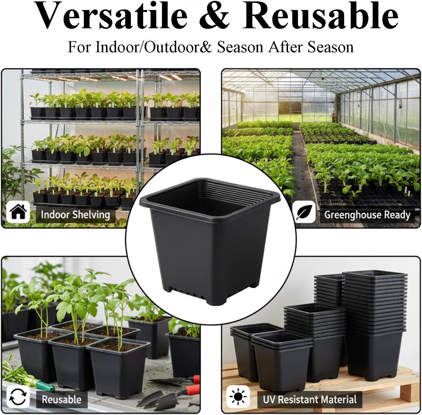 25 Packs Square Nursery Pots for Plants 4 Inch Succulent Plant Pots Set Plastic Seedling Starting Pots with Drainage Holes Nursery Pots Variety Pack Flower pots Planter Seed Starter, Black - Image 7