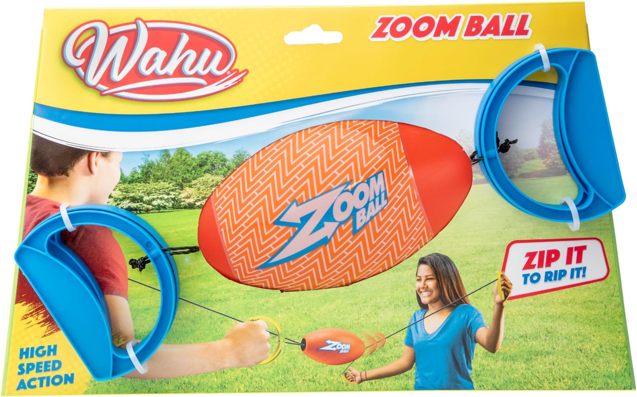 WAHU Zip it to Rip it Zoom Ball Game with 7" Ball and 2 Handles, Outdoor Zip Ball Game for 2 Players Ages 8+, Multicolor