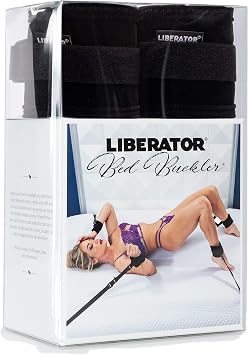 Liberator Bed Buckler - Bed Tie Down Cuff Kit with Wrist, Ankle Cuffs, and Blindfold, Black Microfiber