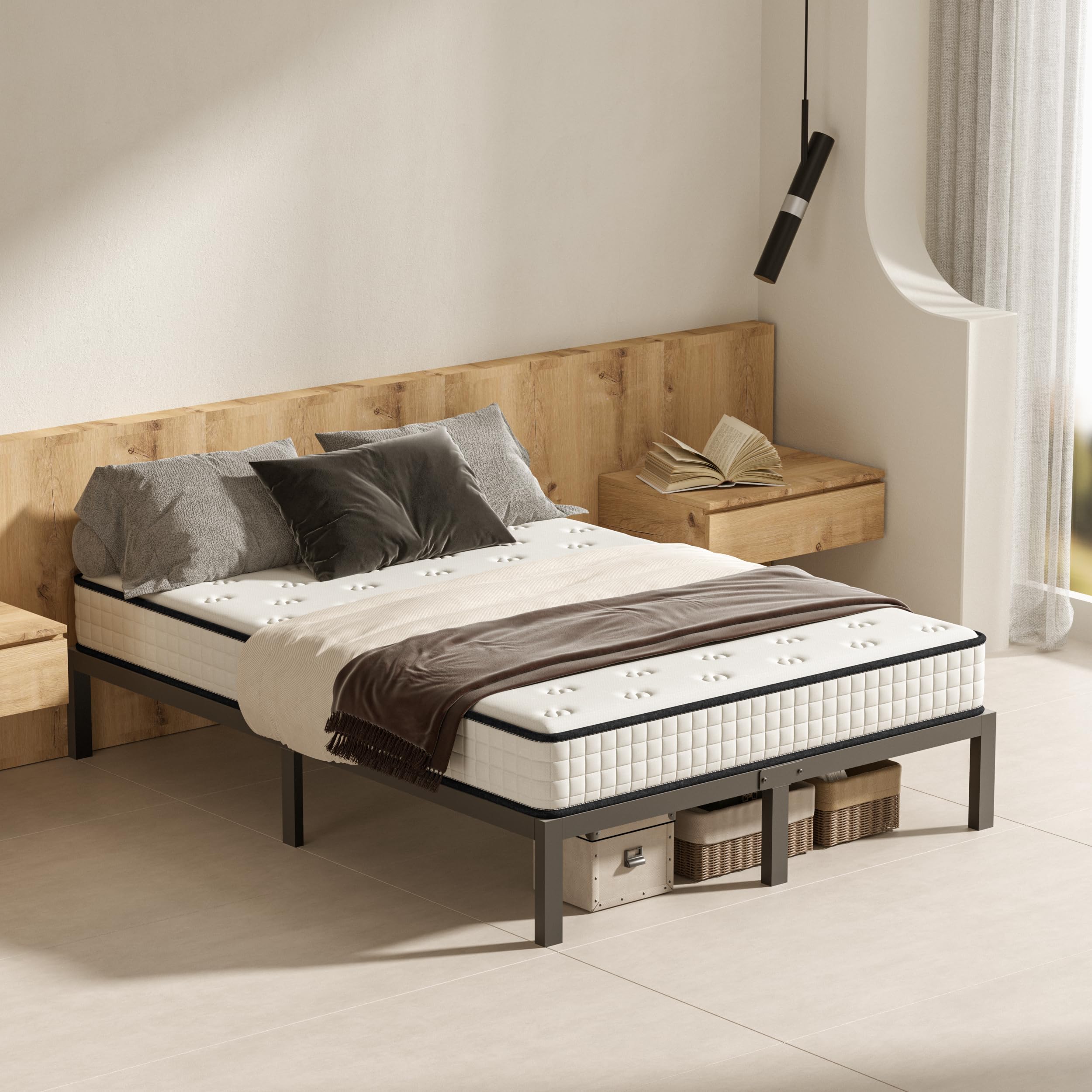 DEWINNER Cadre de Lit 160x200 avec Sommier | Sommier 160x200 avec Pieds | Cadre en Métal | Hauteur de 36cm | Espace de Rangement au Dessous | Montage Facile | Lit Deux Places
