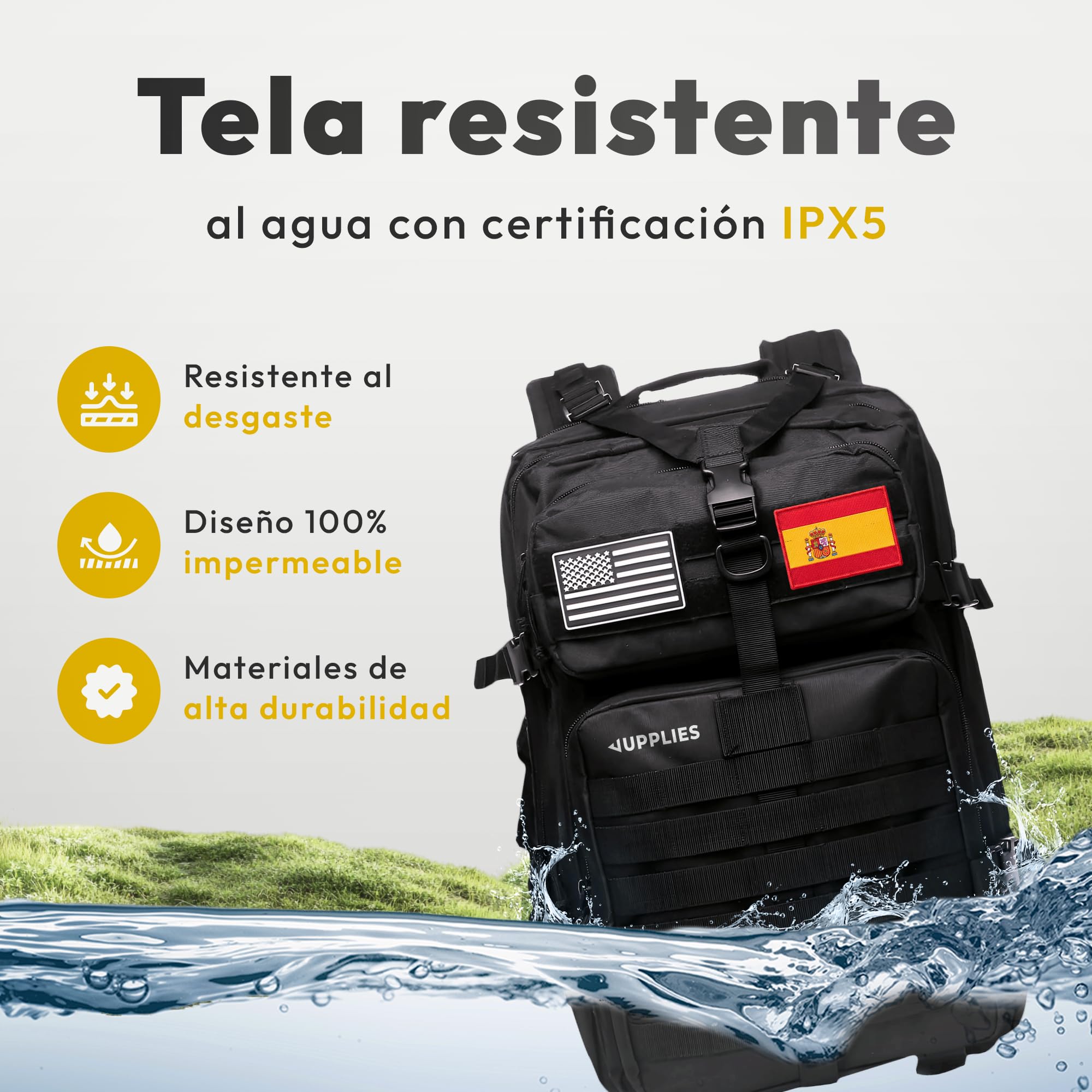 JUPPLIES Mochila Tactica Militar 45L/80L Impermeable Oxford 600D IPX5 con Sistema MOLLE y Cremalleras Reforzadas – Gran Capacidad para Crossfit, Gimnasio, Senderismo, Viajes o Supervivencia