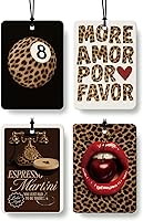 Vista 19 de Ambientador de coche con estampado retro de guepardo, 4 piezas, estampado de leopardo, 8 bolas de la suerte, ambientador colgante para el hogar