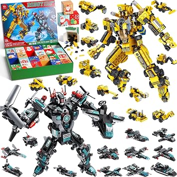 Asoulin Advent Calendar 2025 Boys, 24 Days STEM Robot Building Blocks Christmas Countdown Calendar Gift Box, 25-In-1 Construction Truck Engineering Vehicles Brick Toy Kit for Boy Girl Kids Teen Age 6+