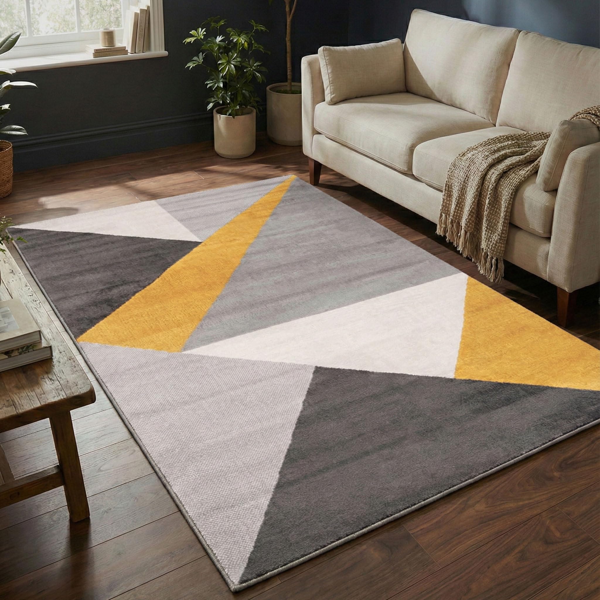 VIMODA Teppich Wohnzimmer Schlafzimmer Flur Teppich Geometrisches Muster Gelb, Maße:200x280 cm