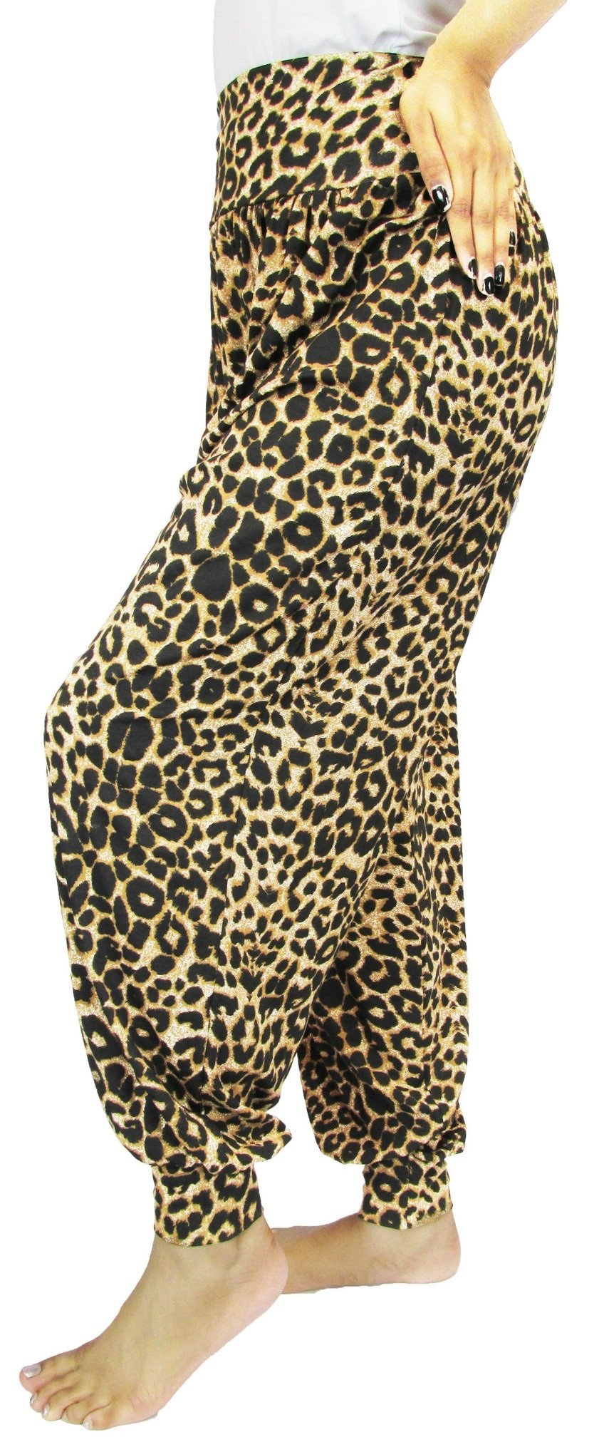 Crazy Girls Girls Brown Leopard Crazy Womens Hareem Trouser Ladies Plain Baggy Harem Ali Baba Casual Pants (Medium Long, )