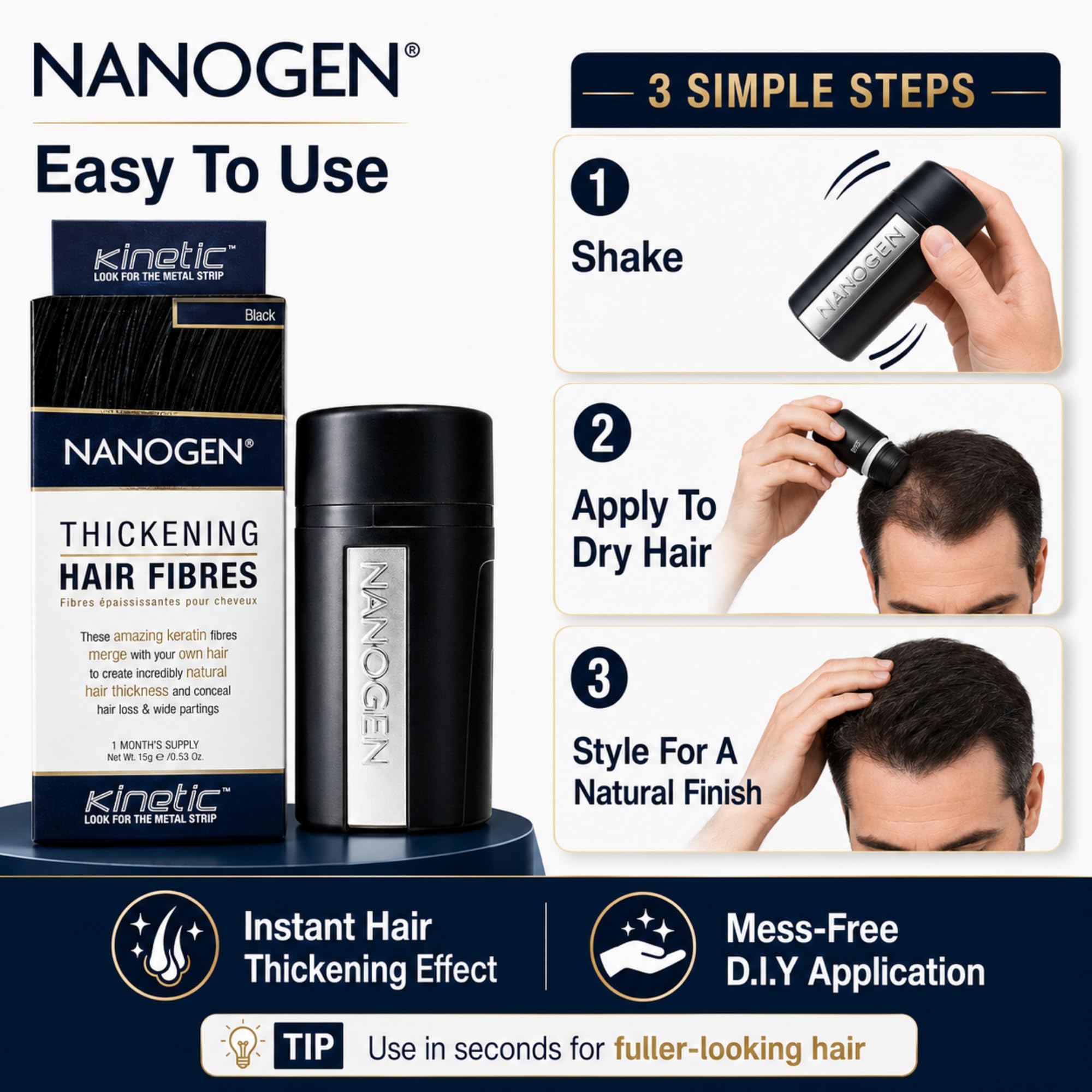 Nanogen Keratin Thickening Hair Fibres 15gm (Black) 3