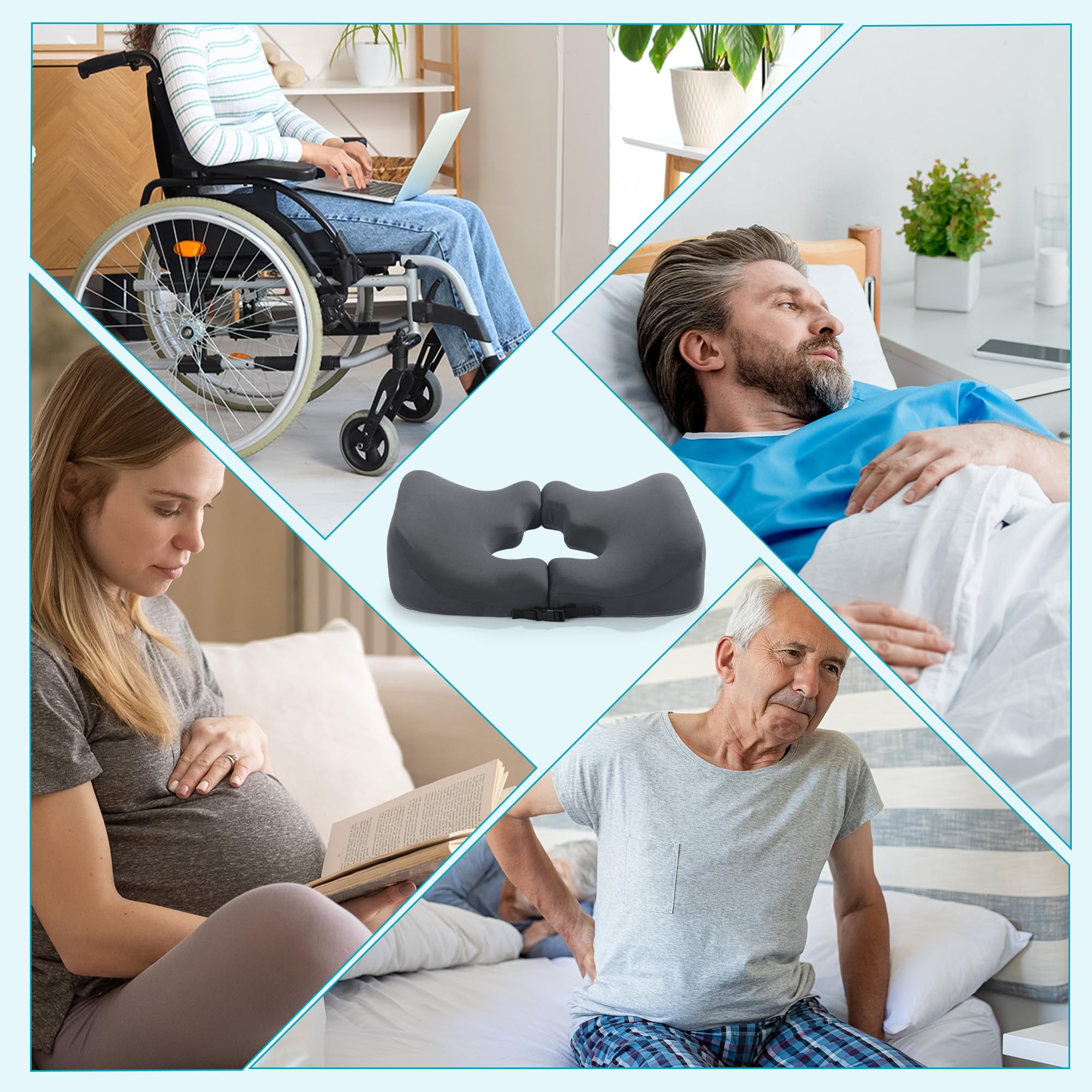 Cuscino a forma di T per piaghe da decubito a livello di glutei, cuscino in memory foam per alleviare la pressione delle piaghe da decubito, cuscino per dormire e sedersi