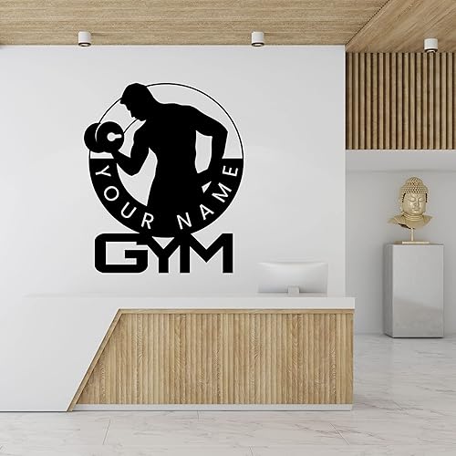 Miniatura 2 de Dibujo de culturista personalizado con logotipo de gimnasio  Deportista con pintura de peso gimnasio personalizado  Culturista en marco redondo