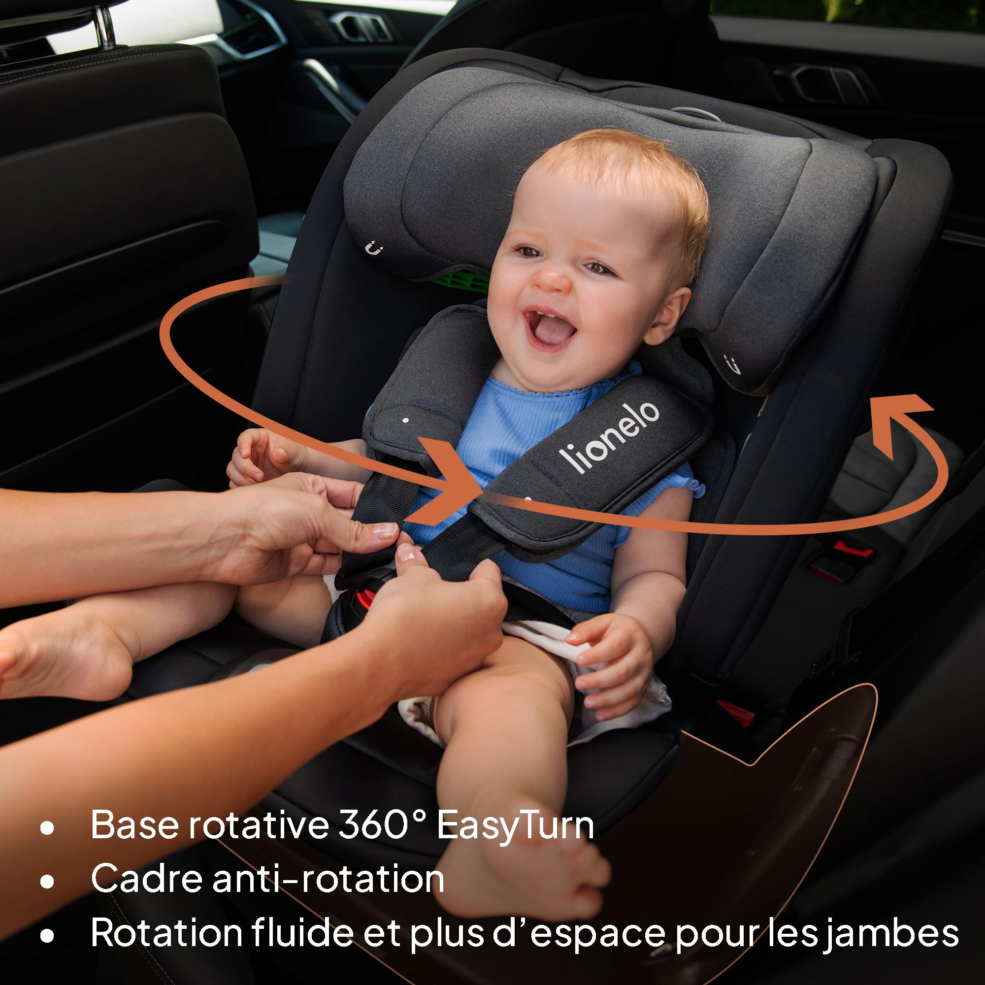 Lionelo BASTIAAN RWF I-SIZE Siège Auto Pivotant 360° 0-36 kg, ISOFIX | Montage Face et Dos à la Route, Groupe 0/1/2/3 (40 à 140 cm) TopTether, Réglage de l'Appui-Tête, de la Ceinture de Sécurité