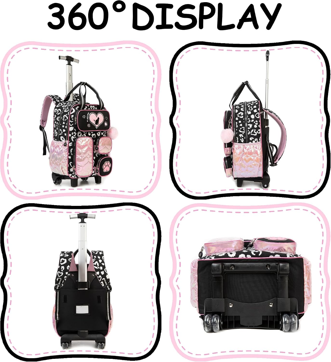 Girls Rolling Backpack Kids Trolley School Bag with Wheels Rolling Backpack for School Girls Roller Backpacks for Kids Elementary Middle