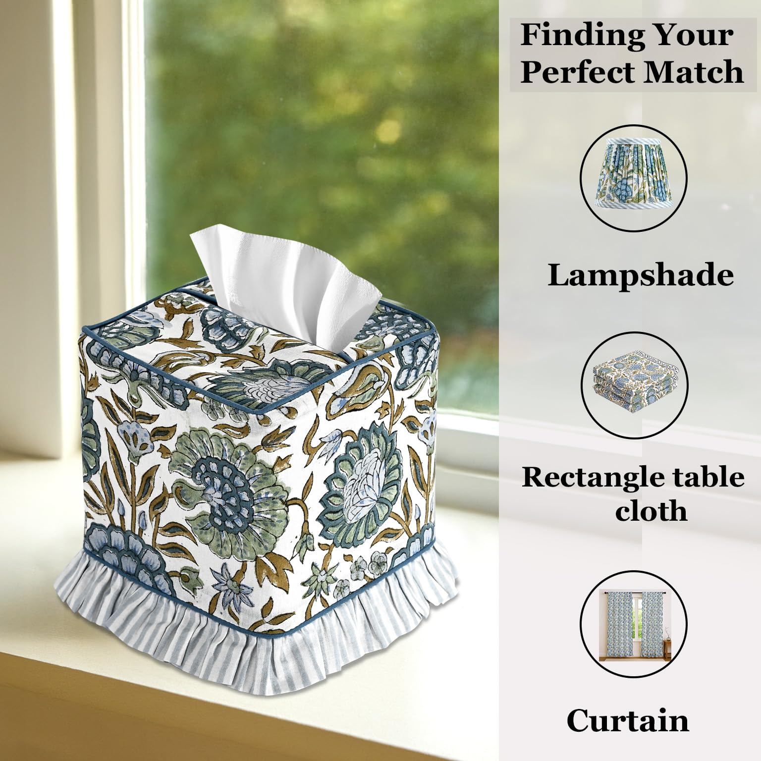 Ridhi Portatovaglioli quadrati decorativi in cotone fatto a mano con stampa a blocchi verdi con asparagi, per casa, camera da letto, soggiorno, bagno, piano di lavoro, auto, ufficio, cucina