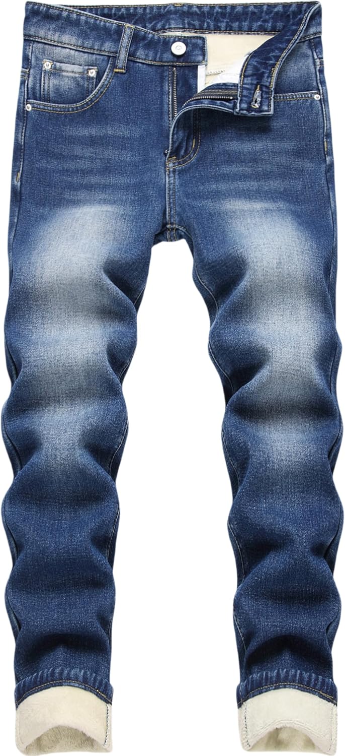 Boy's Fleece Lined Jeans Winter Skinny Fit Thicken Thermal Warm Comfy Denim Pants