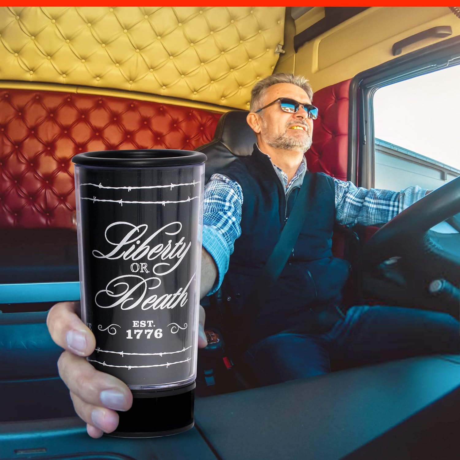 Spit Bud Liberty or Death #1 The Ultimate Spittoon for Chew - Portable Dip & Snuff Cup with Lid, Pop Tab, Spill-Proof Funnel, Can Cutter & Holder - Fit in Cup Holders - Holds 8oz - Made in USA