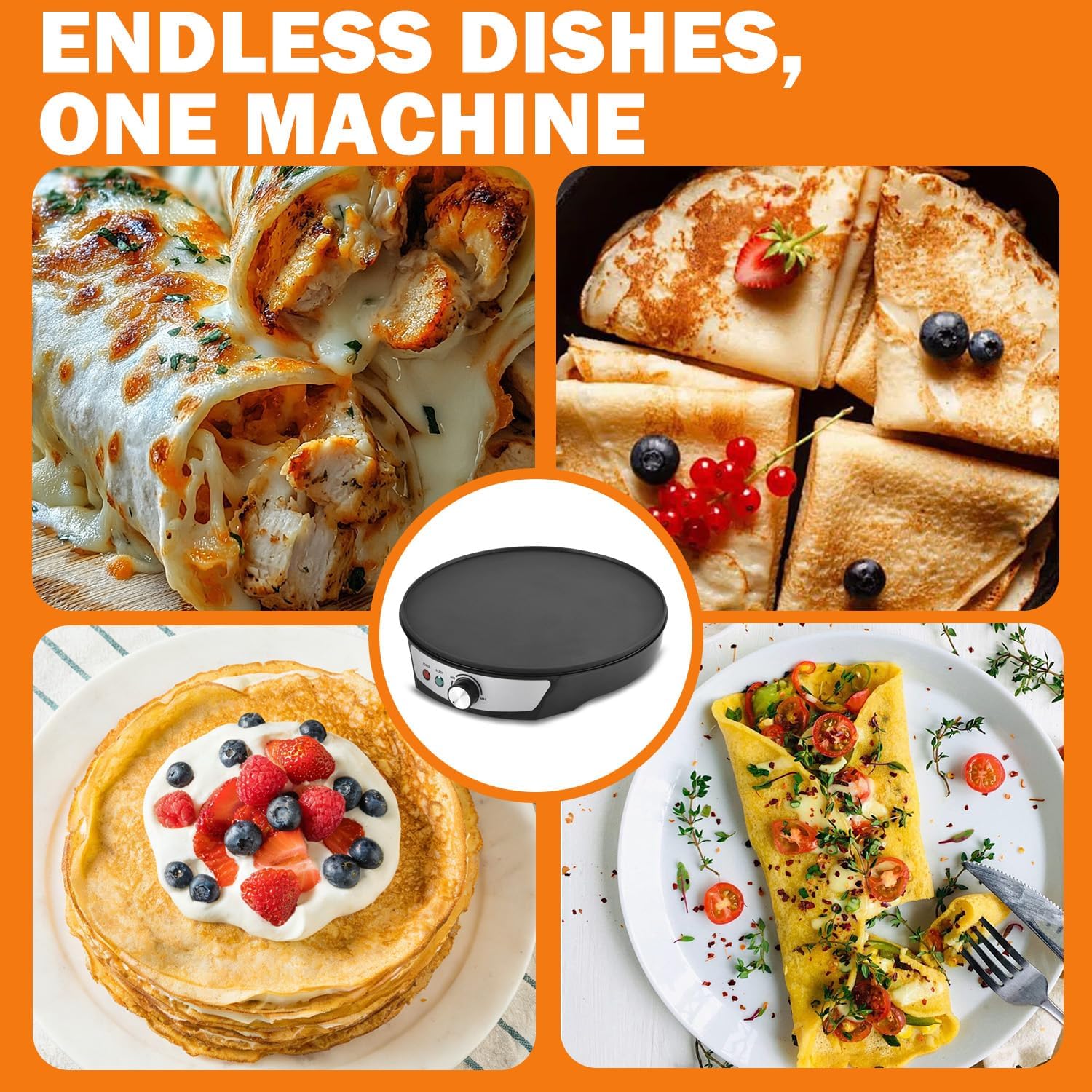 Vivicreate 12 Inch Electric Crepe Maker Nonstick Crepe Pan Griddle with Adjustable Temperature Control LED Indicator Lights Batter Spreader and Wooden Spatula for Pancakes Roti Tortillas Blintzes