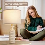 Lampes de table en céramique 2, Ferme 24.8" Lampes de chevet avec 3-Color Température, Lampe de bureau de table de nuit moderne lampe de lecture avec ombrage en tissu pour chambre, salon, bureau, 2 Ampoules comprises